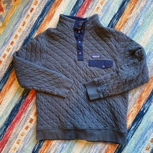Patagonia Organic Cotton Snap-T Quilted Pullover Large Gray Sweater Jacket